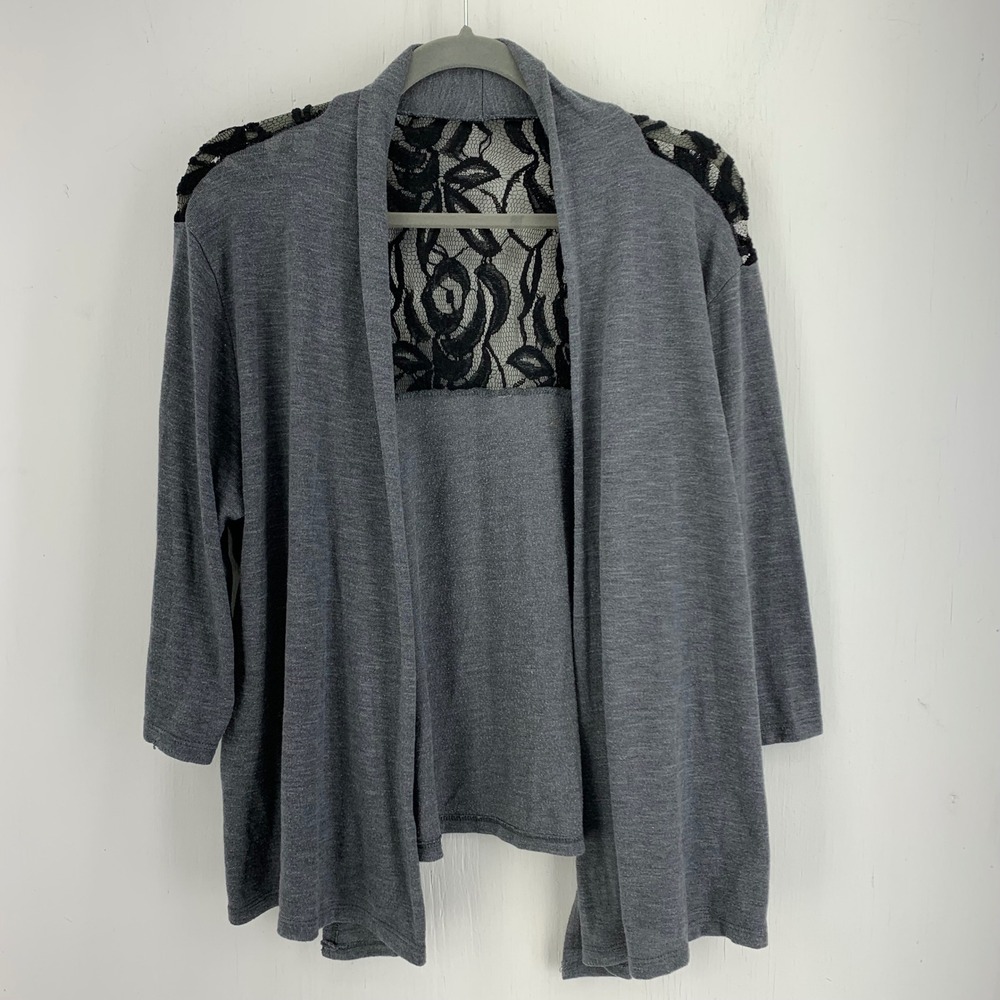 Whimsigoth Goth Boho Open Front Cardigan Sheer Black Floral Lace Dark Academia